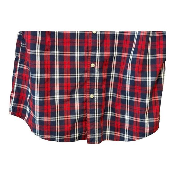 Chaps Easy Care Men's Red Navy Plaid Long Sleeve Button-up Shirt Size L Crest - Picture 5 of 14